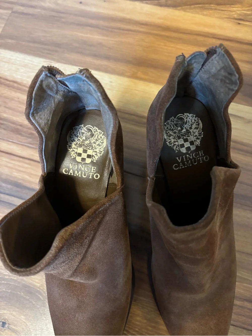 Vince Camuto Chestnut Brown Suede V-Cut Ankle Booties